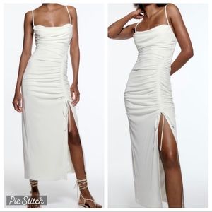 NWT Zara Draped Midi Dress - White - Size Medium